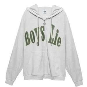 Boys Lie Kids Hoodie - Light Gray with Green Logo